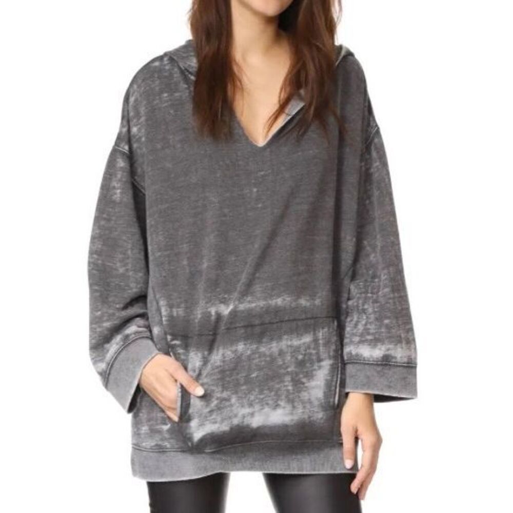 Free People Get It Oversized Raw Gray Burnout Boho Hoodie SWEATSHIRT TOP sz XS